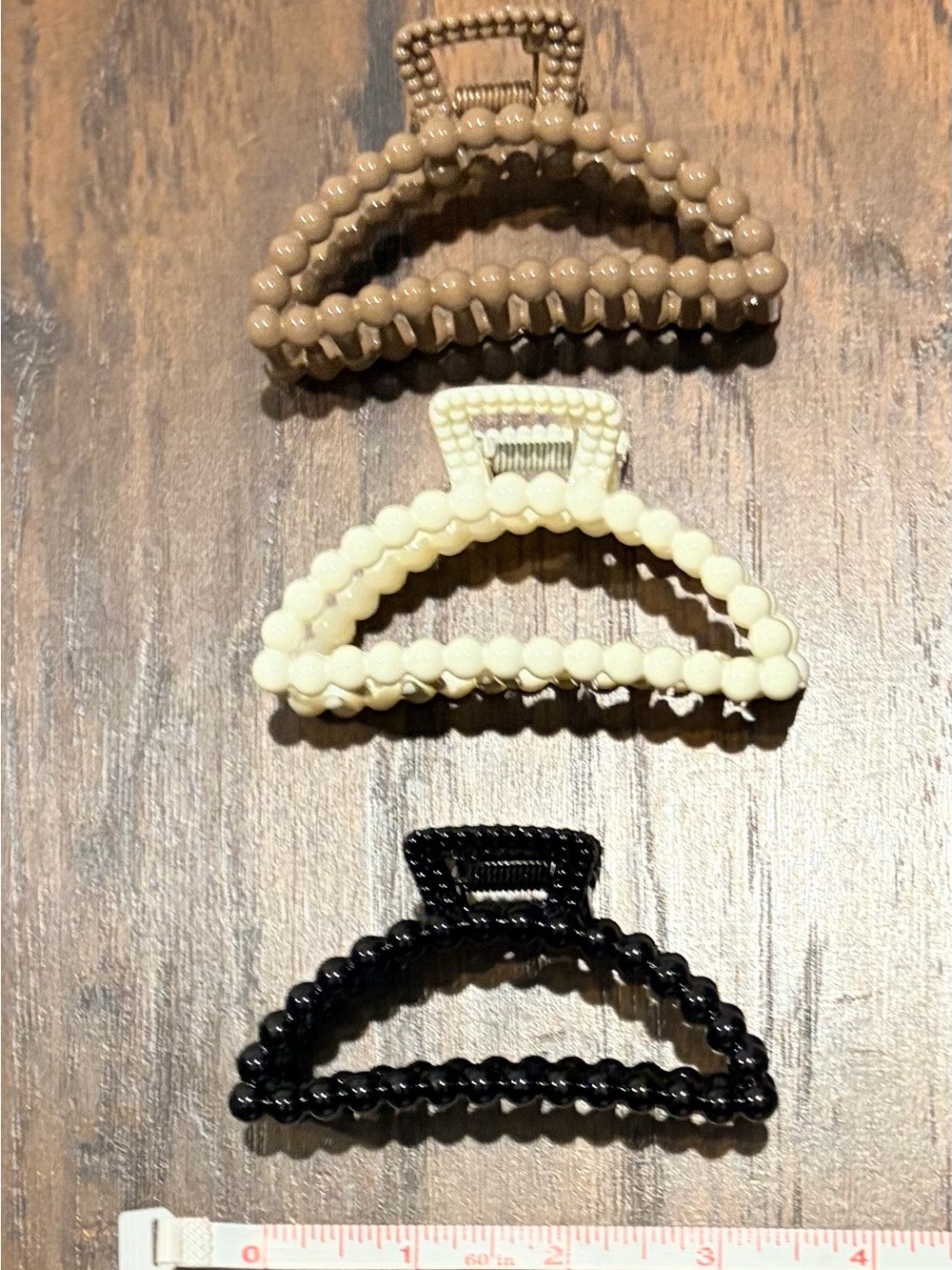 Source Unknown Beaded Hair Claw Clips in Brown, Cream, Black - Set of 3